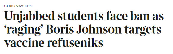 英國首相鮑里斯·約翰遜提議強制大學生接種新冠疫苗